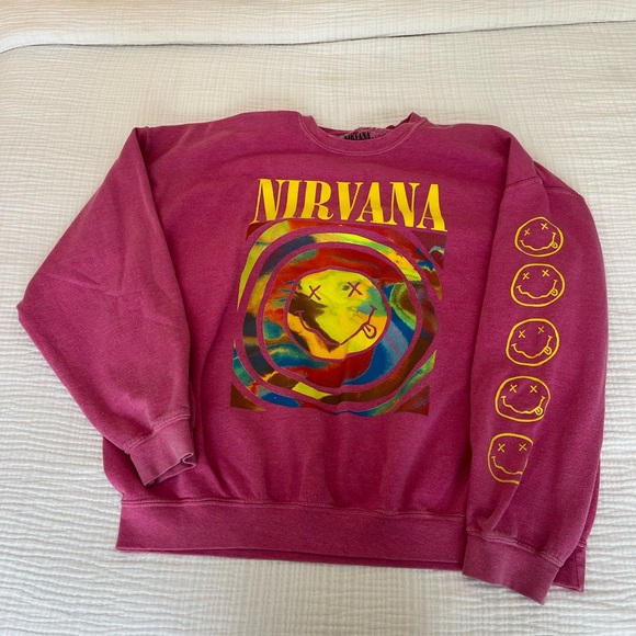 Urban Outfitters Nirvana Pink Crewneck Sweatshirt (SMALL/MEDIUM) - Picture 1 of 4